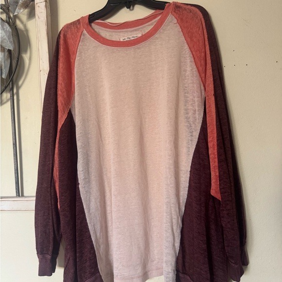We The Free Coral and Maroon Long Sleeve Top - Picture 2 of 4